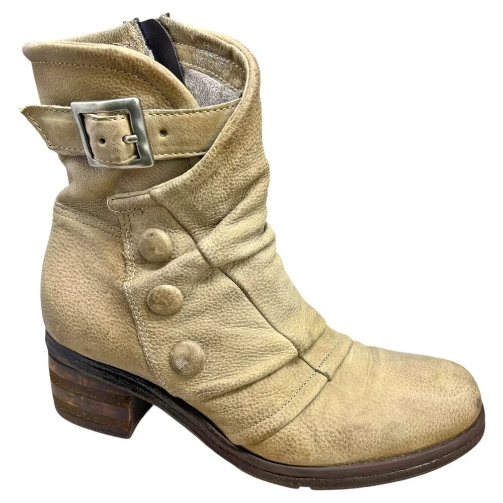 Miz Mooz Sidney Taupe Leather Button‎ Ankle Boots